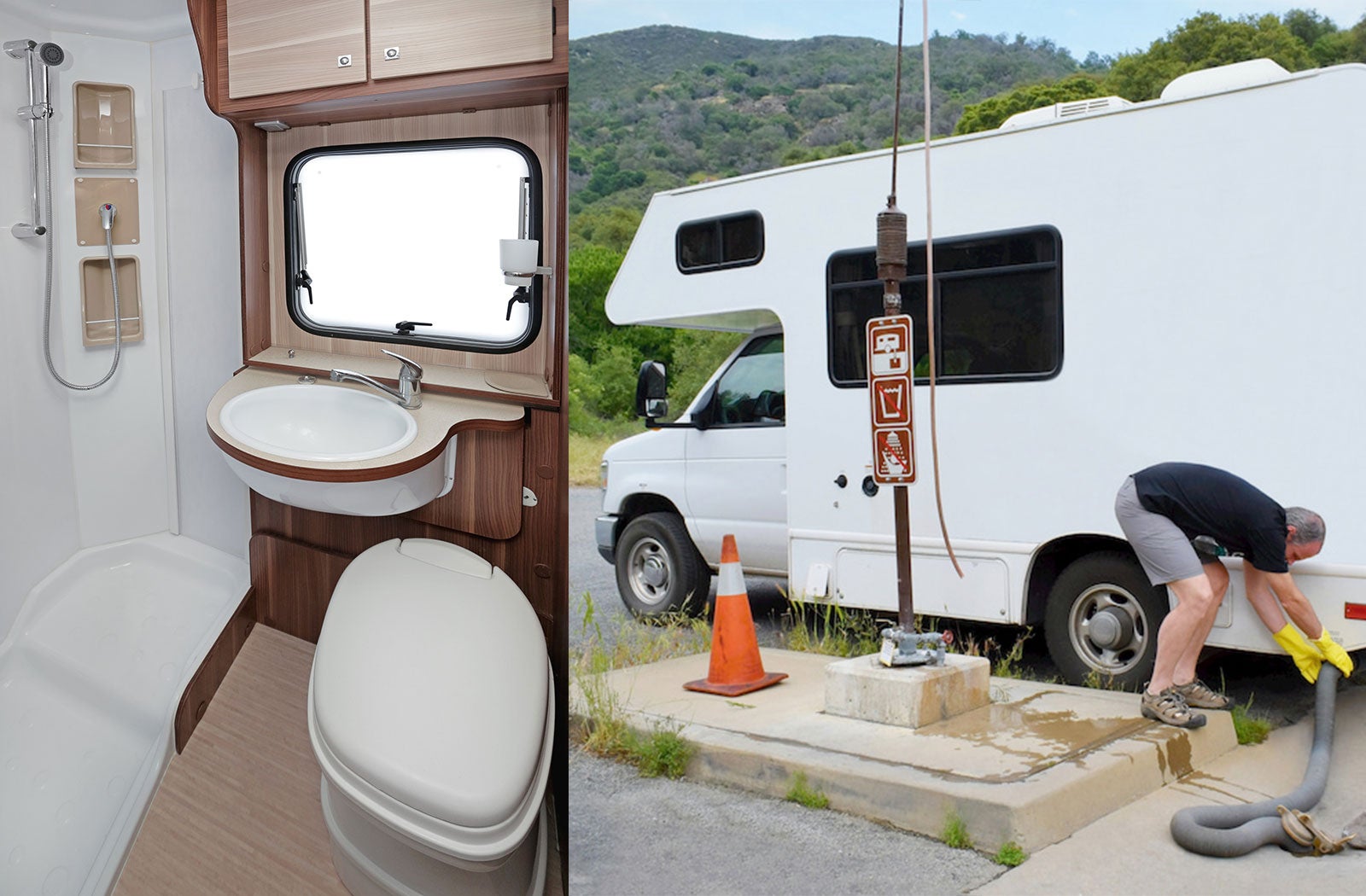 Portable RV/camper toilet and holding tank setup in Indio, California